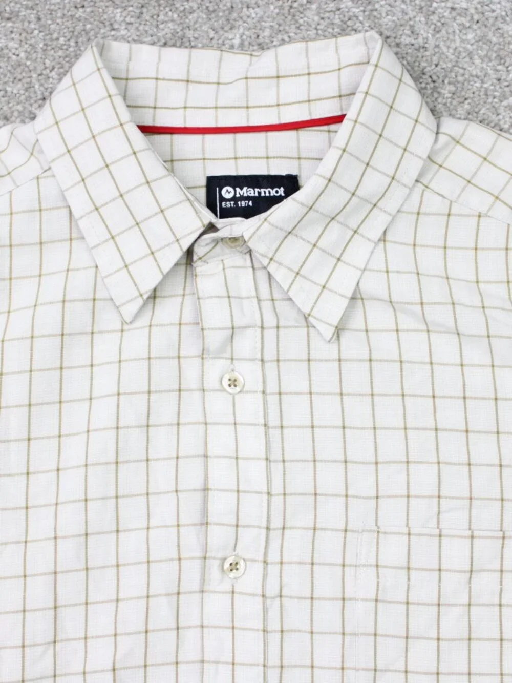Marmot Eldridge Shirt Mens Large White/Beige Polynosic Rayon Blend Short Sleeve